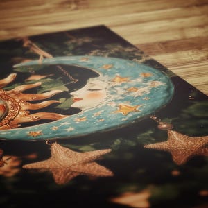 dark academia, dark cottagecore, whimsigoth decor, fairycore decor, witch painting, moon art, whimsical decor, whimsical wallpaper, 90s celestial sun, sun and moon print, best selling items, celestial decor, tarot art print