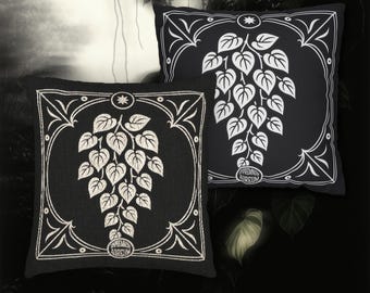 Pothos Plant Throw Pillow, Plant Lover Gift, Gothic Carnivorous Plant Cushion for Whimsigoth, Nature And Botanical Dark Academia Decor
