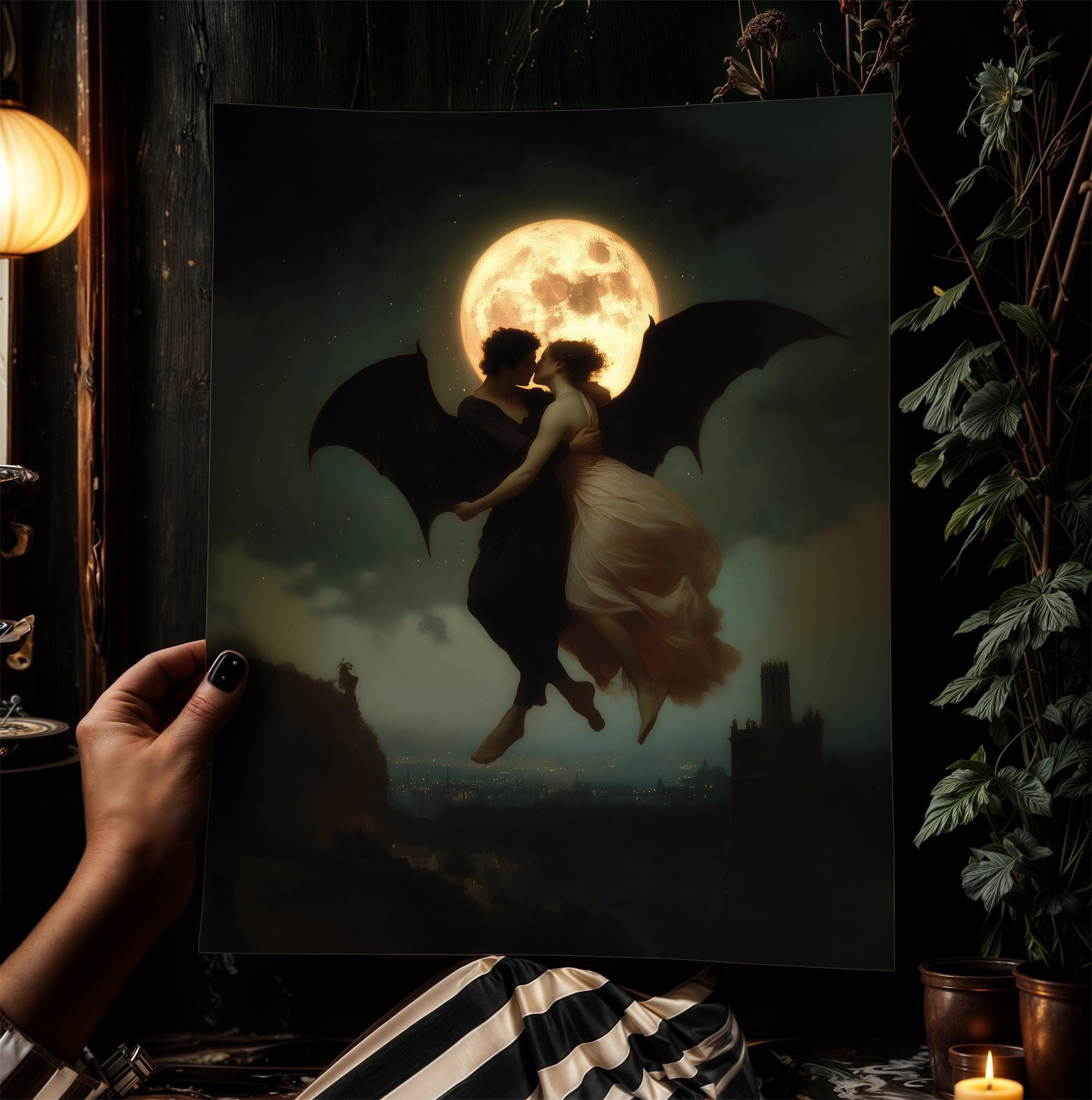 Demonic Love Painting, Demon and Woman Dancing in Moonlight, Dark ...