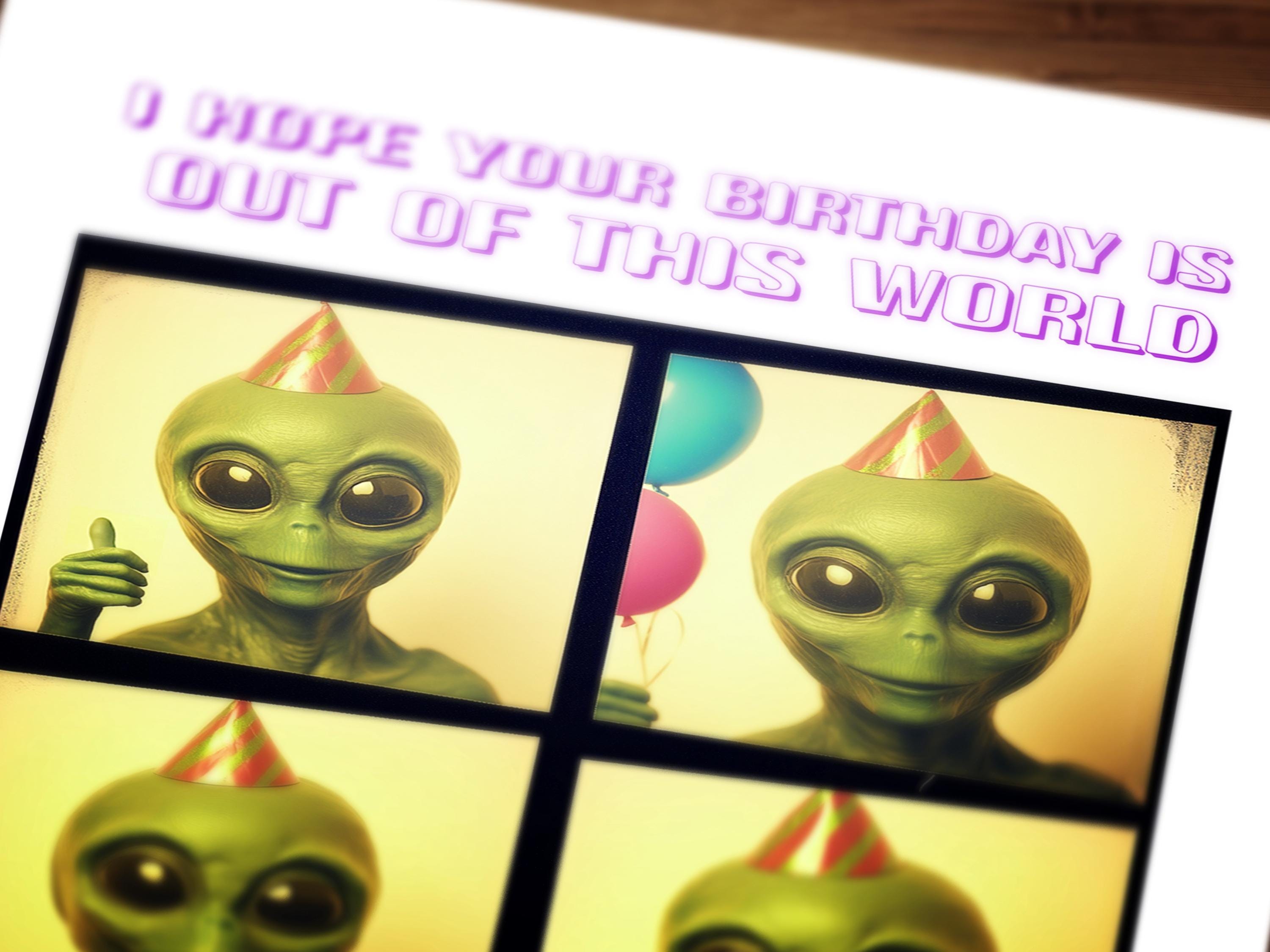 Printable Retro Photobooth Alien Greeting Card, Digital Download Funny ...