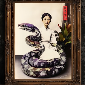 Nagini, Year of the Snake Art Print – Vintage Asian-Inspired Wall Decor, Serpent Princess Goddess Artwork, Weird Dark Academia Gothic Poster