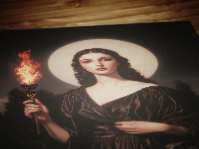 dark academia decor, greek goddess poster, greek mythology, dark romance, booknook decor, whimsigoth decor, ancient greek, divine feminine, hekate poster, hecate wall art, witch painting, dark aesthetic print, goddess wall decor