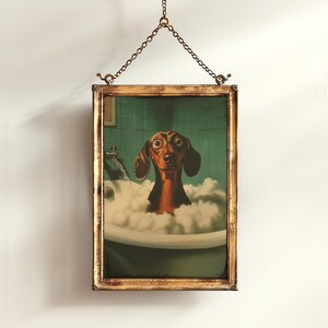 dopamine decor, bathroom decor, trendy wall art, dachshund gift, dog lover gift, whimsical bathroom, dachshund poster, small poster, sausage dog, dog grooming, dog groomer gifts, veterinarian gift, weiner dog