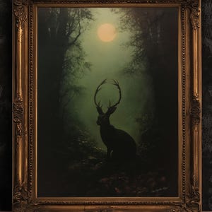 Jackalope Art Print Painting, Hare Hybrid Wall Decor, Mystical Woodland Animal Portrait, Cryptid Fairycore Wall Art