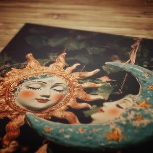 dark academia, dark cottagecore, whimsigoth decor, fairycore decor, witch painting, moon art, whimsical decor, whimsical wallpaper, 90s celestial sun, sun and moon print, best selling items, celestial decor, tarot art print