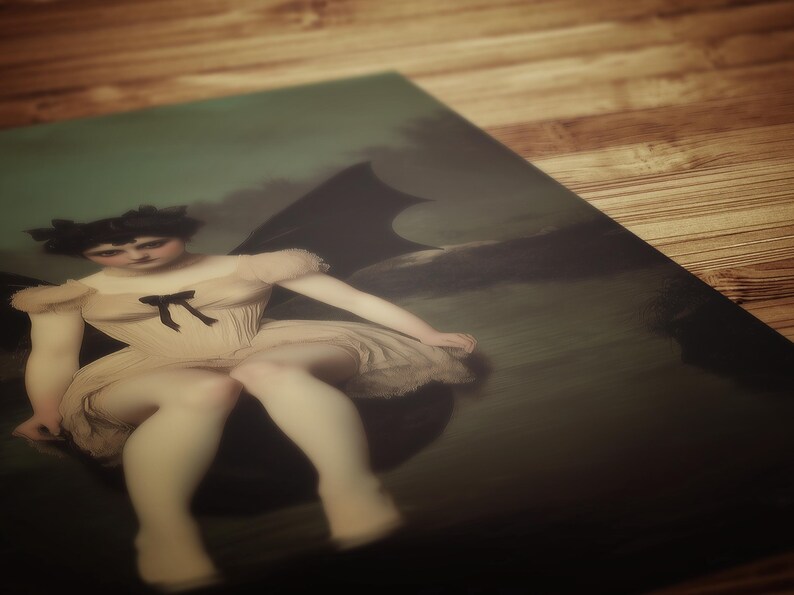 vintage poster, art poster print, dark academia, victorian wall art, gothic painting, halloween decoration, witch art print, nature witch print, dark fantasy poster, moonlit gothic scene, bat woman painting, lilith painting, queen of demons