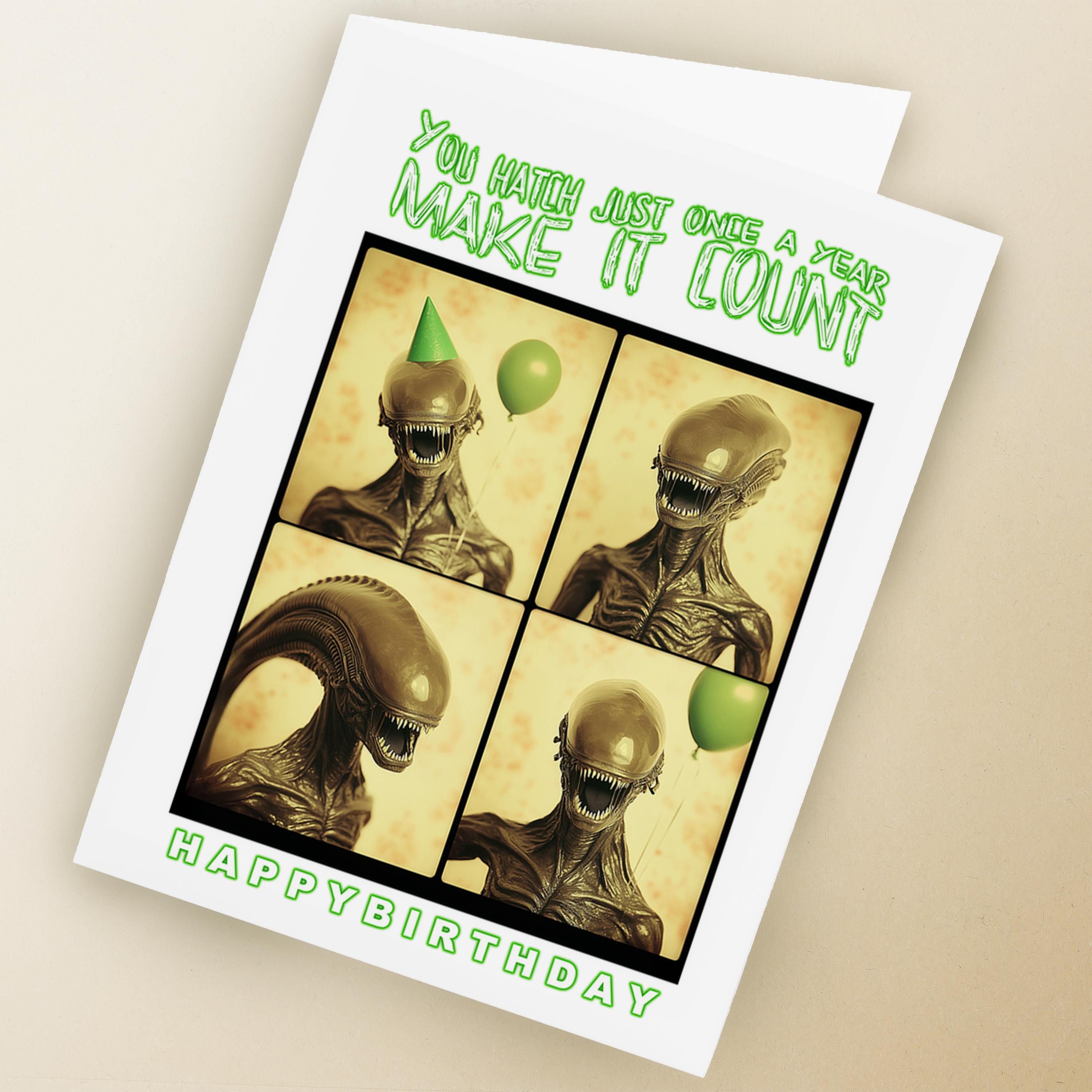 Printable Retro Photobooth Xenomorph Alien Greeting Card, Digital ...