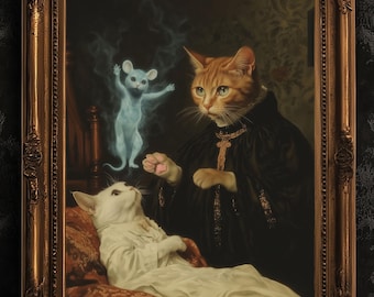 Lámina artística de "Exorcista de Gatos", fotografía vintage, decoración peculiar de gatos, regalo divertido para amantes de los gatos, academia oscura peculiar, regalos raros