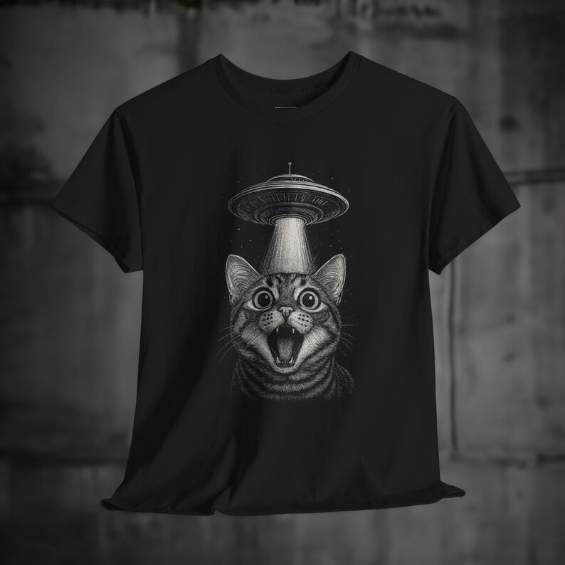 Funny UFO Cat Shirt, Alien Abduction Tee, Space Humor Meme Shirt for ...
