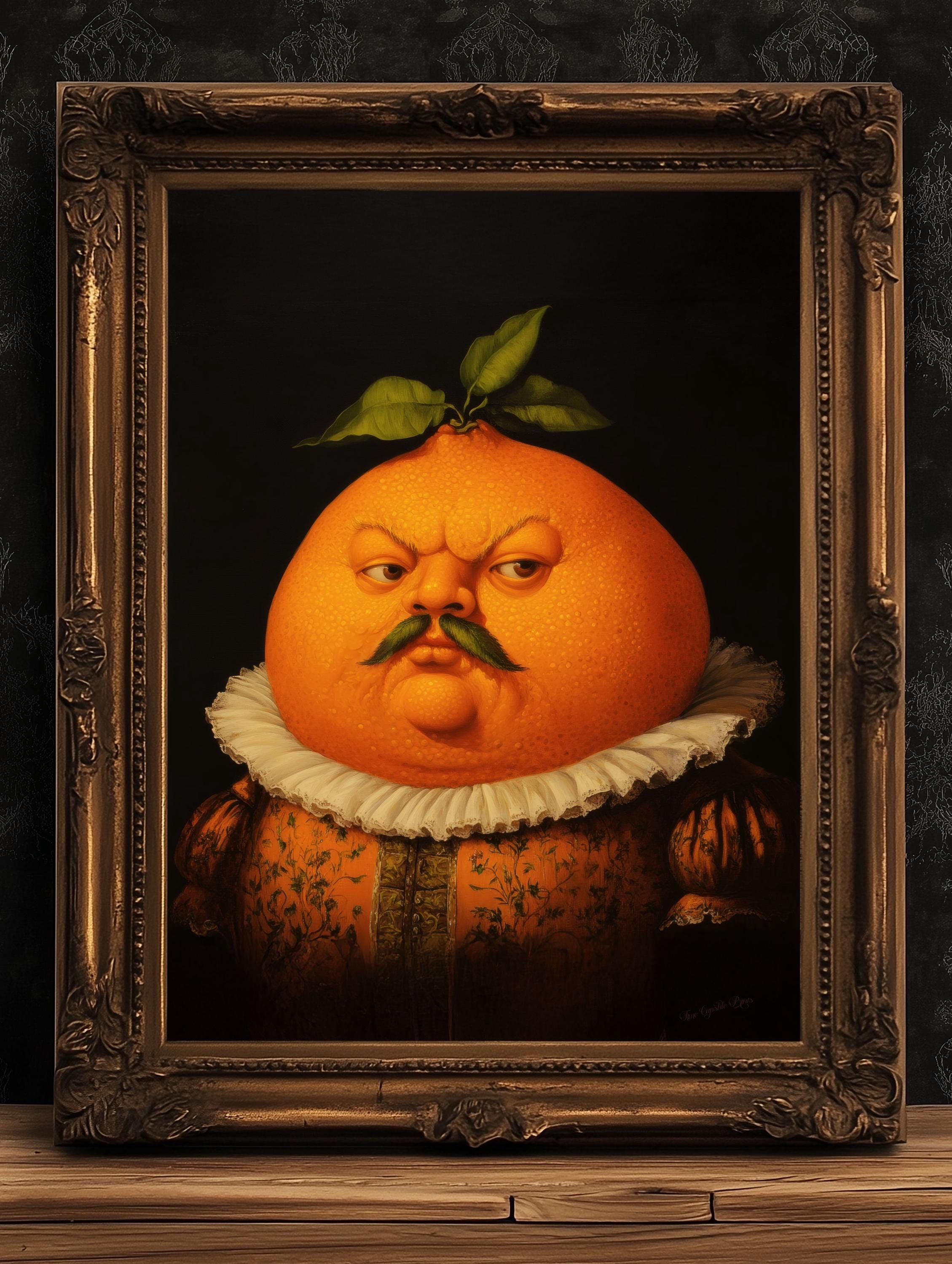 Orange Poster, Antique Citrus Fruit Art Print, Renaissance Food Portrait, Surreal Still Life Painting, Weird Wall Art, Kitchen Decor