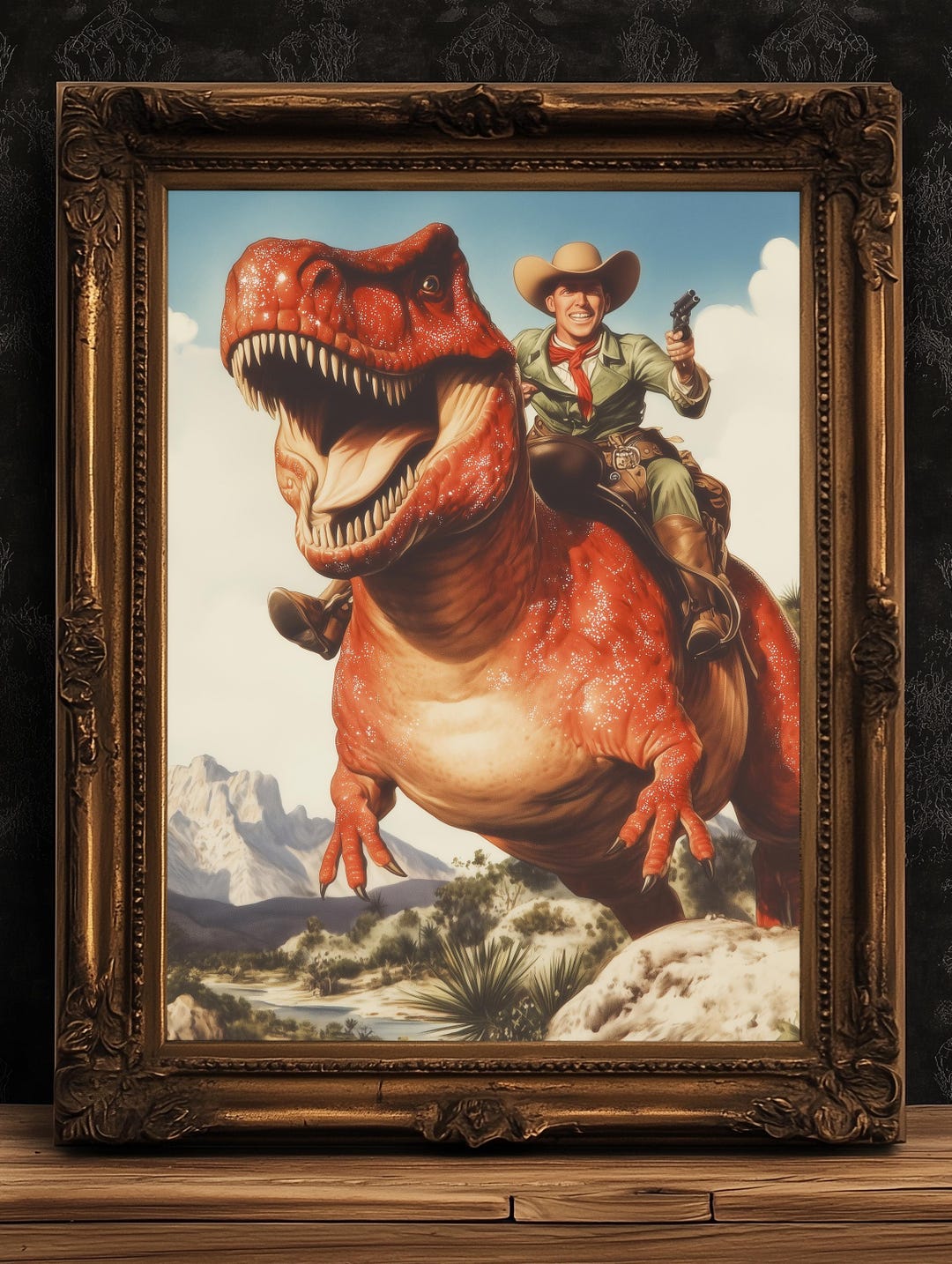 Funny Dinosaur Cowboy Wall Poster, Yeehaw Art Print, Cowboy Riding T ...