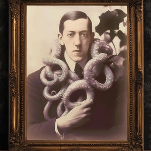 HP Lovecraft Cthulhu Kraken Poster, Vintage viktorianischer Horror, viktorianischer Druck, Vintage Fotografie, Lovecraft Porträt, gruseliges Poster.