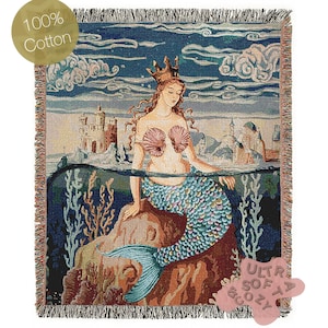 Mermaid Woven Blanket, Cozy Throw for Beach Lovers, Nautical Home Decor, Gift for Sea Enthusiasts, Whimsigoth Decor