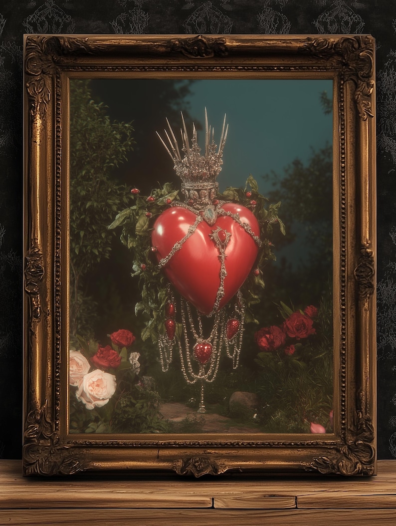 Sacred Heart Surreal Art Print, Crown of Thorns Floating in Cosmic ...