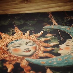 dark academia, dark cottagecore, whimsigoth decor, fairycore decor, witch painting, moon art, whimsical decor, whimsical wallpaper, 90s celestial sun, sun and moon print, best selling items, celestial decor, tarot art print