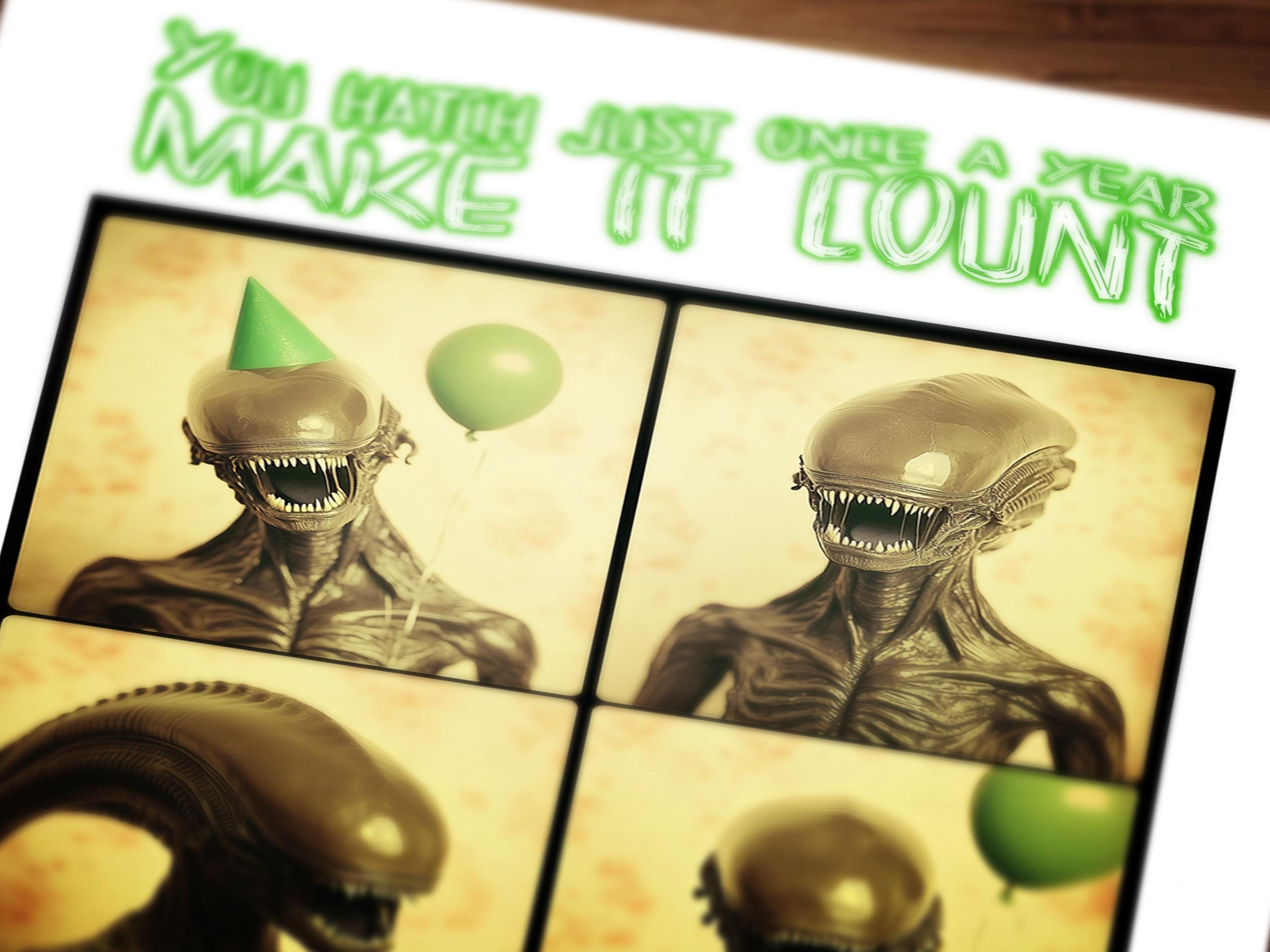 Printable Retro Photobooth Xenomorph Alien Greeting Card, Digital ...