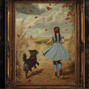 It's A Twister Poster, Wizard of Oz Wall Art Print, Dorothy and Toto Running Through Fields, Stormy Kansas Sky, Wizard Of Oz Gifts