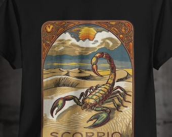 Scorpio Zodiac T-Shirt, Vintage Astrology Tee, Art Nouveau Scorpio Shirt, Horoscope Gift, Water Sign Shirt, November Birthday Gift