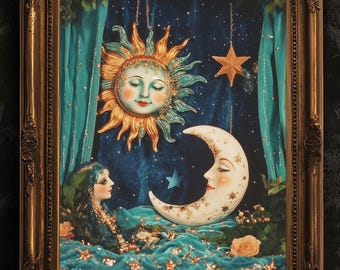 Lámina artística celestial del Sol y la Luna, decoración para el hogar de Whimsigoth