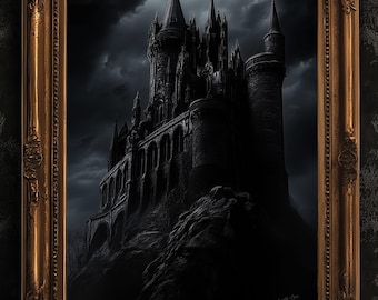 Art mural château gothique sombre, impression médiévale-fantastique, oeuvre d'art château hanté, déco Whimsigoth, esthétique Dark Academia, impression Castlecore