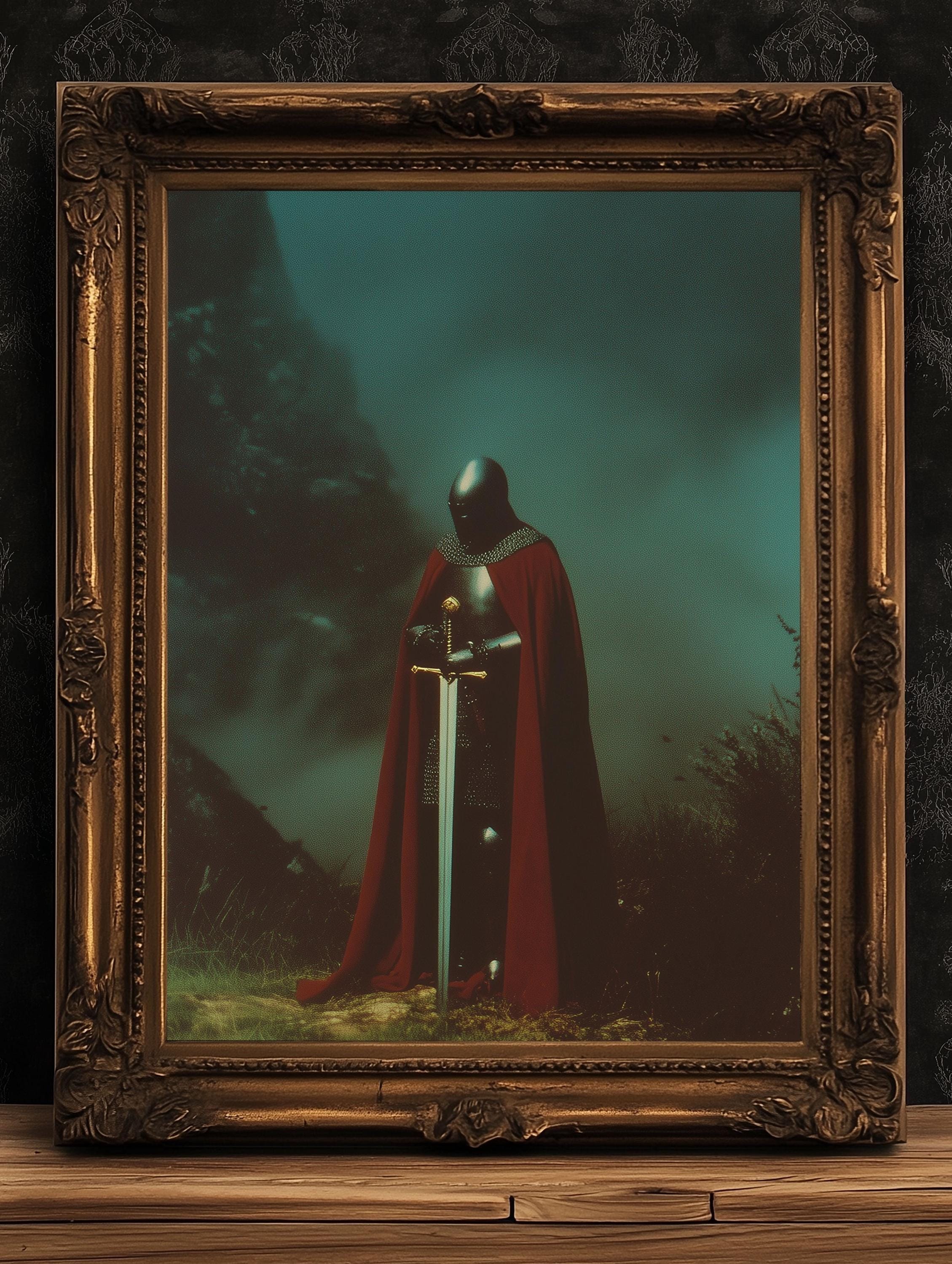 Medieval Knight With Sword Art Print, Gothic Fantasy Warrior Wall Decor ...