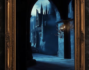 Wizarding School Hallway, Medieval Magic Castle, Illustration For Book Nerd Wall Decor, Dark Academia Witchy Gift Fantasy Fan Art