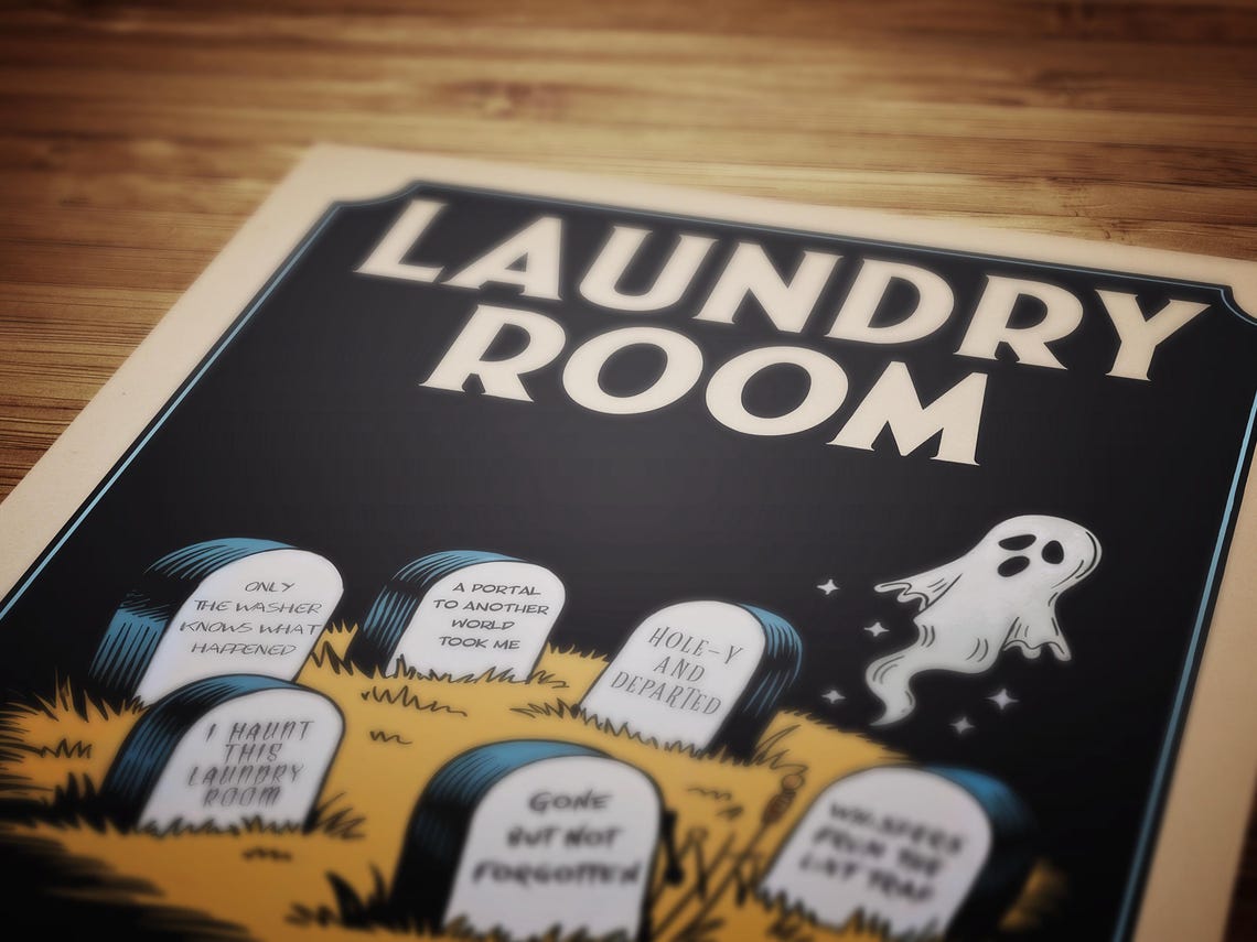 Haunted Laundry Room Poster, Funny Lost Socks Sign, Vintage Style Wall ...