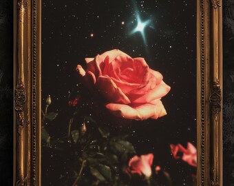 Celestial Rose Wall Art Poster, 90s Whimsigoth Decor, Whimsical Celestial Magical Home Decor, Sun Moon Poster, Cosy Witchy Print