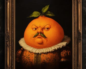 Orange Poster, Antique Citrus Fruit Art Print, Renaissance Food Portrait, Surreal Still Life Painting, Weird Wall Art, Kitchen Decor
