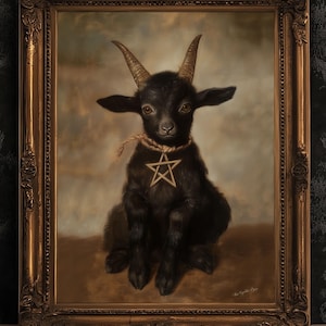 Gothic Baby Black Phillip Wall Art, Satanic Baphomet Poster, Witchcraft Aesthetic Painting, Dark Horror Witchy Home Decor, Chibi Goat Print