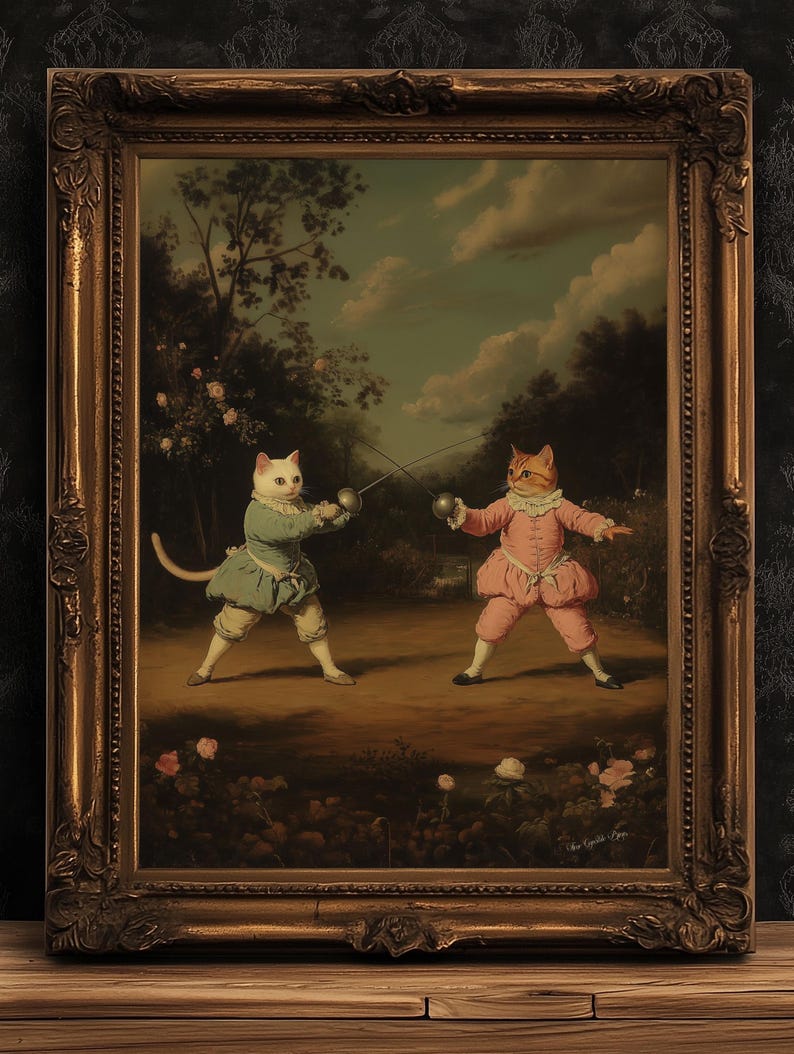 Reposte Fencing Cat Fencing Club Painting, the Purrfect Duel Riposte, Funny Fencing Cat ...