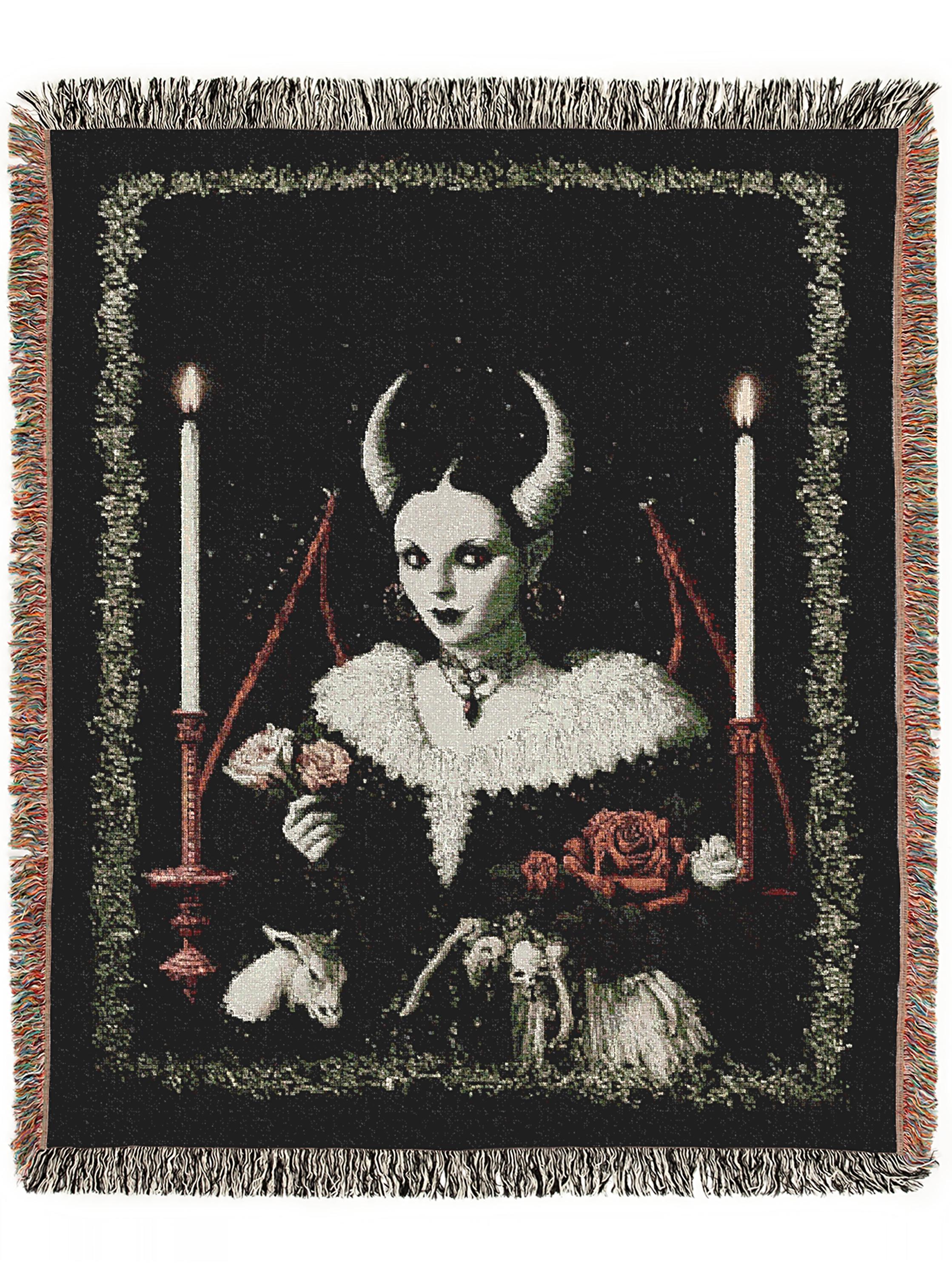 Lilith, Gothic Devil Demon Woven Blanket, Dark Romance Witchcore