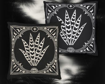 Sansevieria Plant Throw Pillow, Plant Lover Gift, Gothic Tapestry Accent Pillow for Whimsigoth, Dark Academia Botanical Home Decor