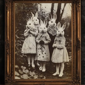 Creepy Rabbit Cult Vintage Art Print, Dark Academia Gothic Home Decor