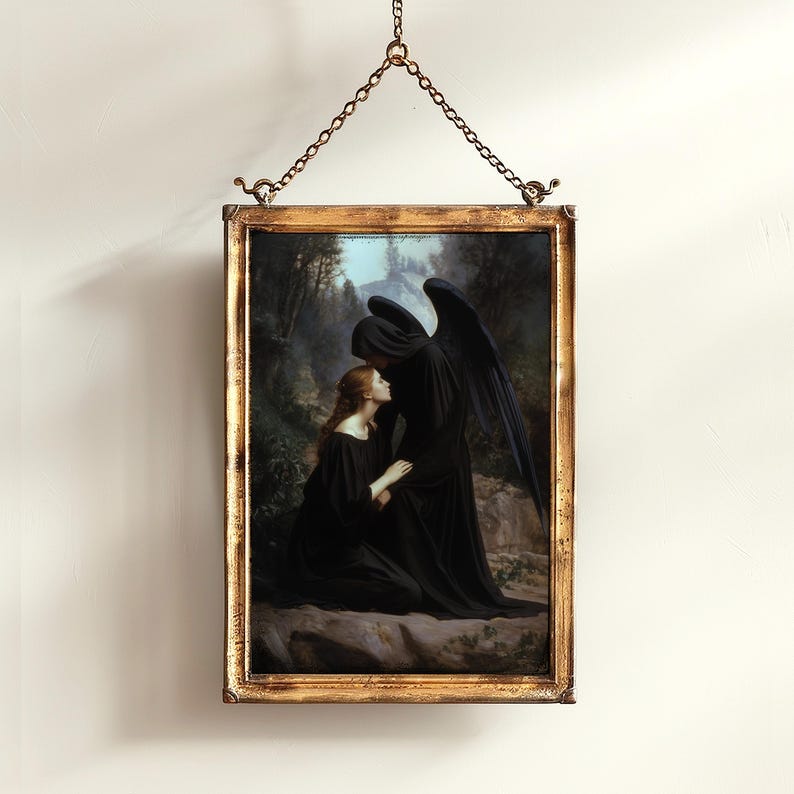 Angel of Death and Woman, Gothic Art Print, Dark Romantic Wall Decor ...
