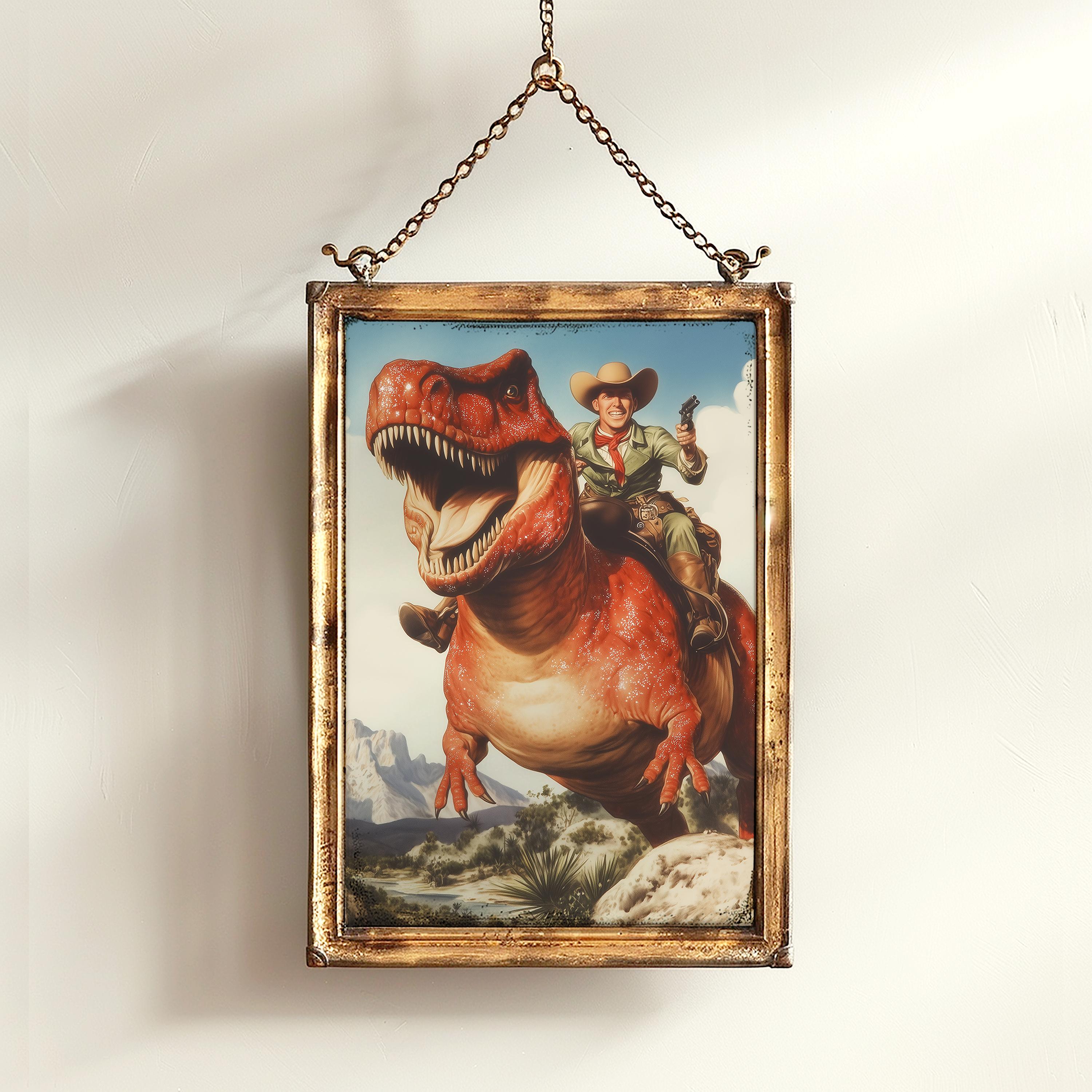 Funny Dinosaur Cowboy Wall Poster, Yeehaw Art Print, Cowboy Riding T ...