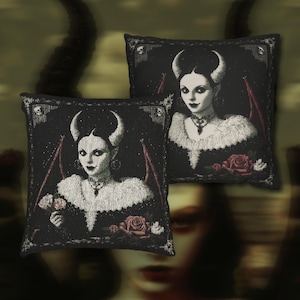 Lilith, Goth Devil Demon Woman Throw Tapestry Goth Pillow, Dark Academia Cushion, Occult Whimsigoth Decor And Cozy Living Room Decoration