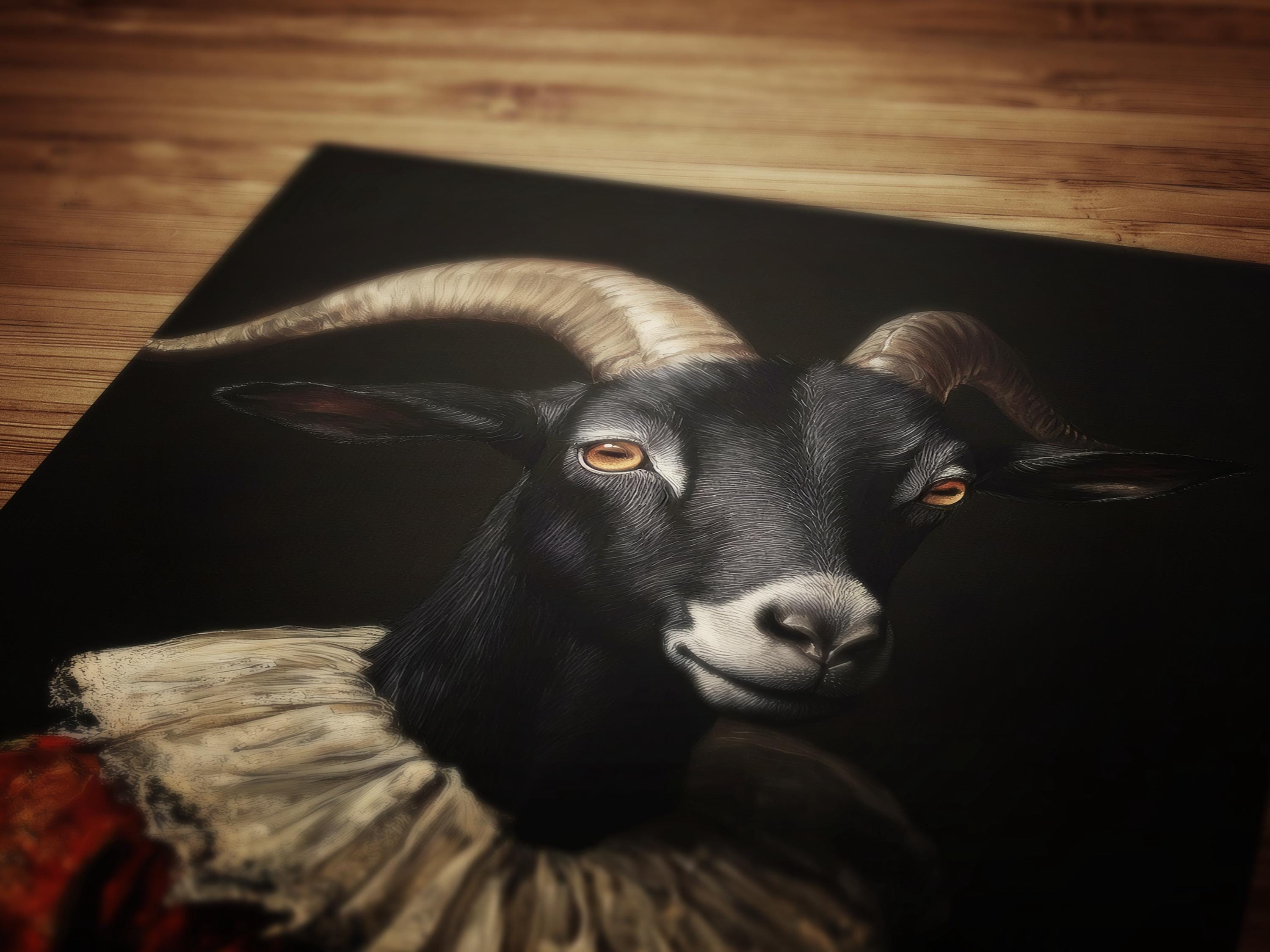 Gothic Black Goat Portrait, Dark Academia Witchy Wall Decor, Royal