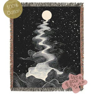 Cosmic Waves Woven Blanket, Celestial Whimsigoth Decor for Home, Space Lover Gift, Astronomy Starry Night Blanket, Dreamy Bedroom Accent