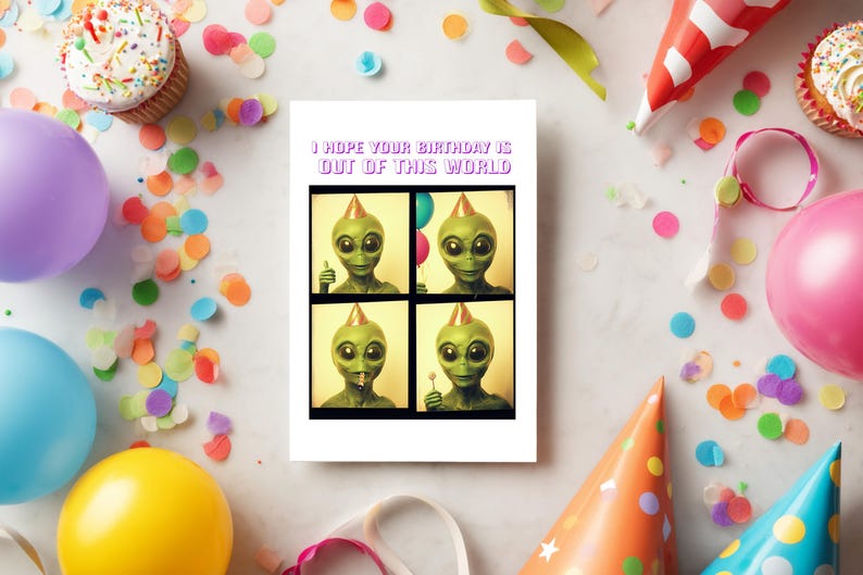 Printable Retro Photobooth Alien Greeting Card, Digital Download Funny ...