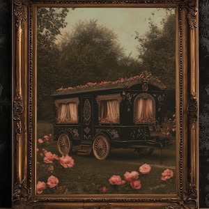 Art floral victorien de caravane tsigane, décor antique Witchy Vardo Vanlifers, impression de décor fantaisie, décor académique sombre, affiches vintage