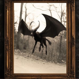 Mythical Jersey Devil Poster, Gothic Fantasy Wall Decor, Cryptid Creature Illustration, Dark Forest Monster Aesthetic Art Print