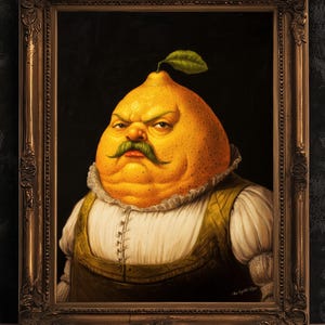Zitronen-Druck-Poster, Antike Zitrusfrucht-Kunstdruck, Renaissance Food-Porträt, Surreale Stilllebenmalerei, Küchendekor