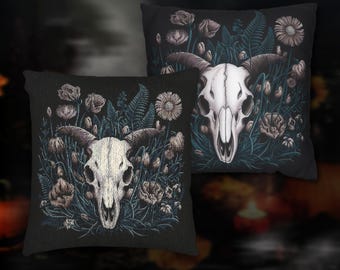 Botanical Tapestry & Faux Suede Pillow, Dark Academia Cottagecore Home Interiors, Grotesque Floral Cushion, Living Room Whimsigoth Decor