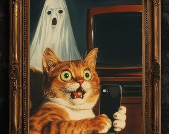 Purranaromal Cativity, Funny Cat Wall Art, Haunted Selfie Scene, Quirky Dark Academia, Weirdcore Whimsigoth Decor, Cat Themed Gifts