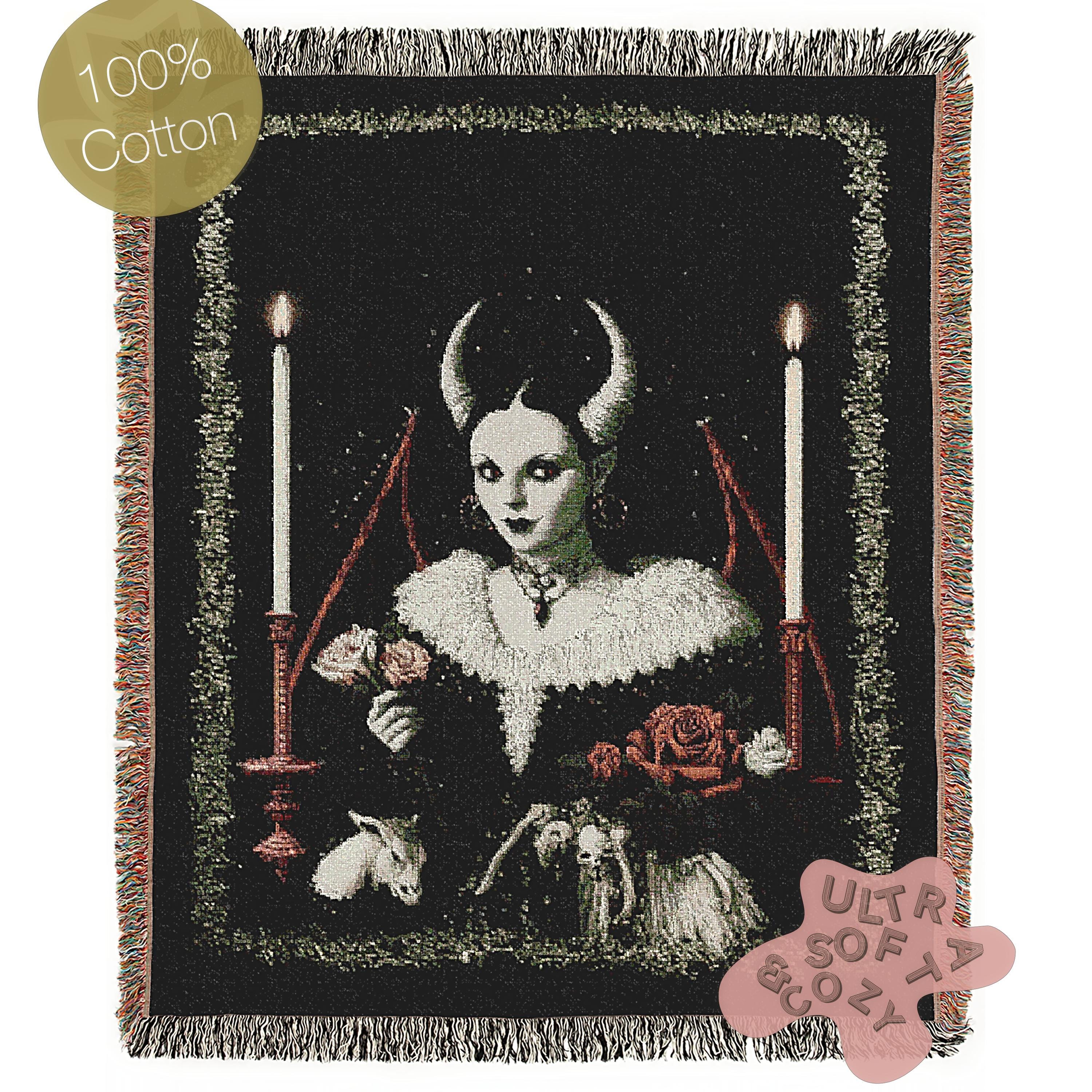 Lilith, Gothic Devil Demon Woven Blanket, Dark Romance Witchcore