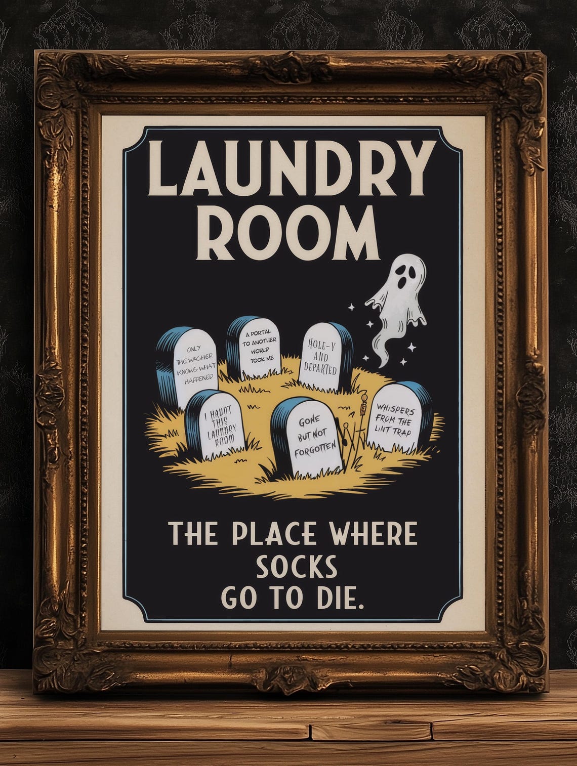 Haunted Laundry Room Poster, Funny Lost Socks Sign, Vintage Style Wall ...