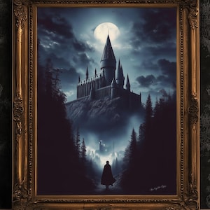 Medieval Castle Art Print, Wizard School Painting Poste, Illustration For Book Nerd Wall Decor, Dark Academia Witchy Gift Fantasy Fan Art