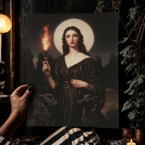 dark academia decor, greek goddess poster, greek mythology, dark romance, booknook decor, whimsigoth decor, ancient greek, divine feminine, hekate poster, hecate wall art, witchcore room decor, witch painting, dark aesthetic print