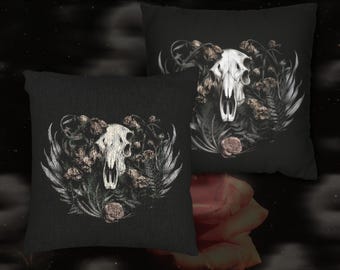 Floral Tapestry & Faux Suede Pillow, Dark Academia Cottagecore Home Interiors, Grotesque Floral Cushion, Living Room Whimsigoth Decor